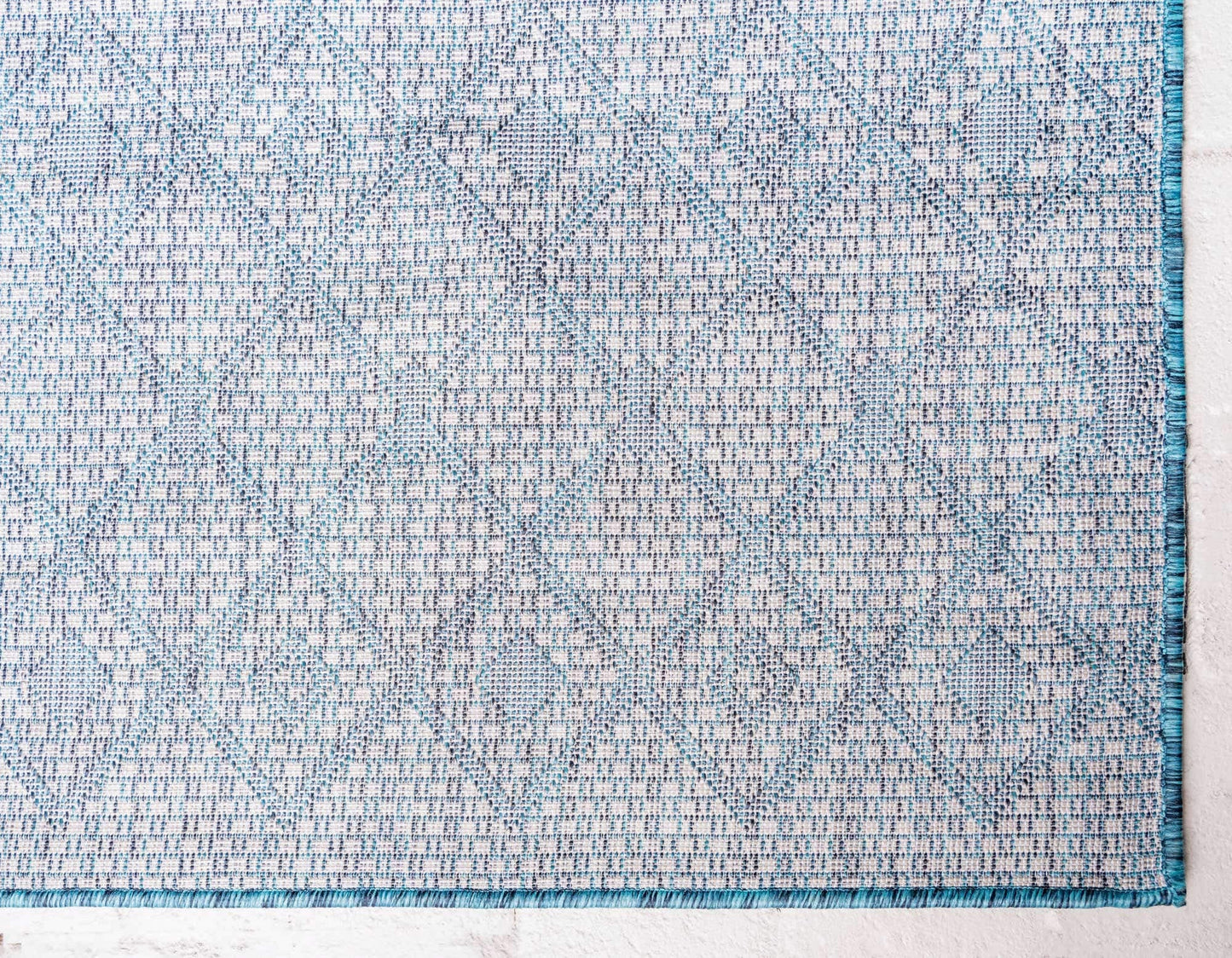 Unique Loom Outdoor Trellis Collection Area Rug - Tribal Trellis (6' 1" x 9' Rectangle, Teal/ Ivory)