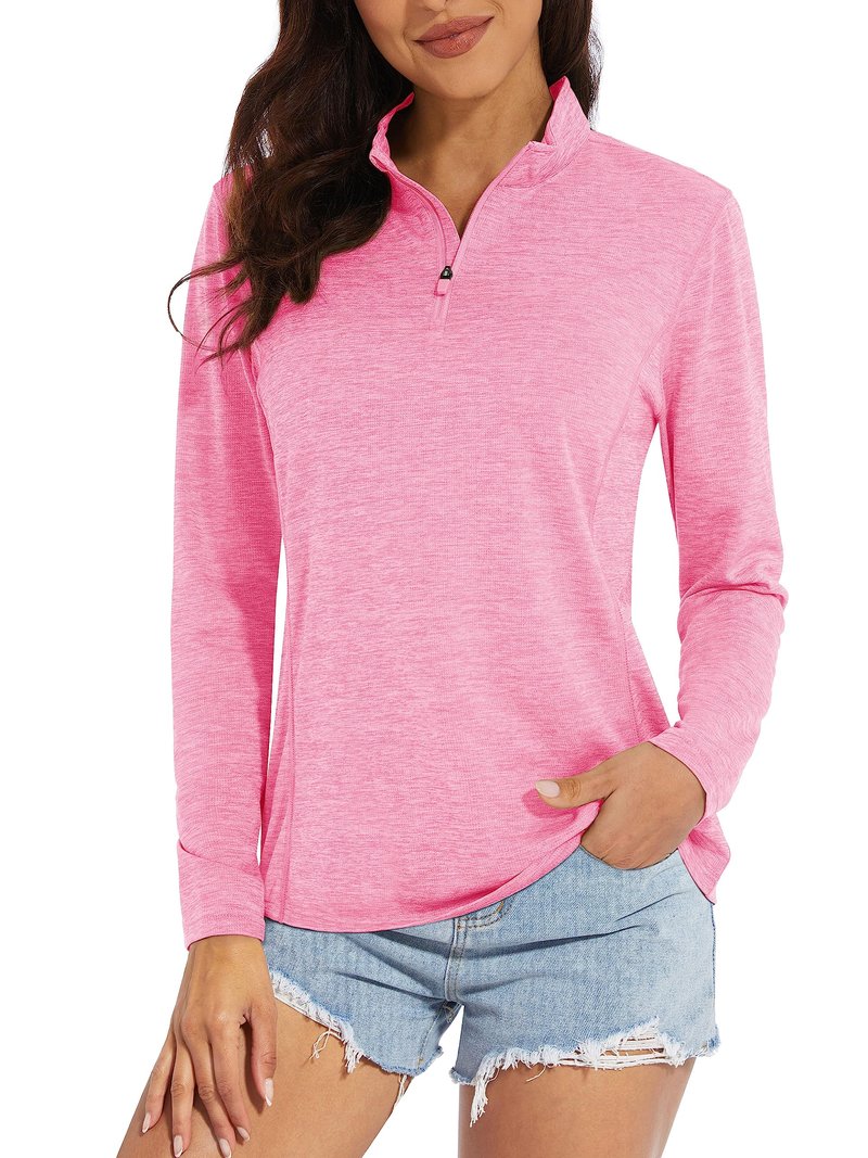 MAGCOMSEN Long Sleeve UV Shirts for Women Summer Shirts Workout Tops Running Shirts Golf Shirt Athletic Shirts Pink M