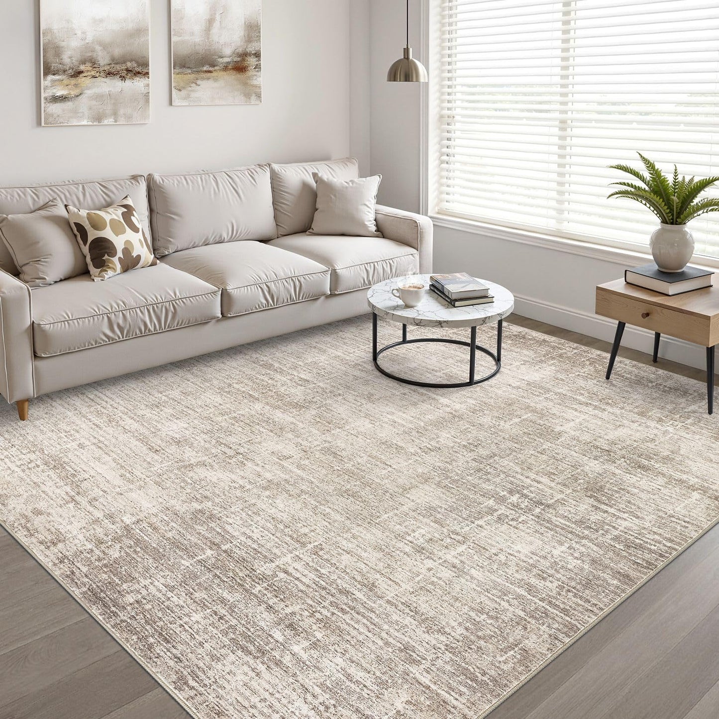 9x12 Area Rug Living Room: Washable Large Neutral Brown Rugs Abstract Soft Modern Stain Resistant Indoor Floor Non-Slip Carpet for Bedroom Nursery Kids Office Playroom Dining Room Under Table Home