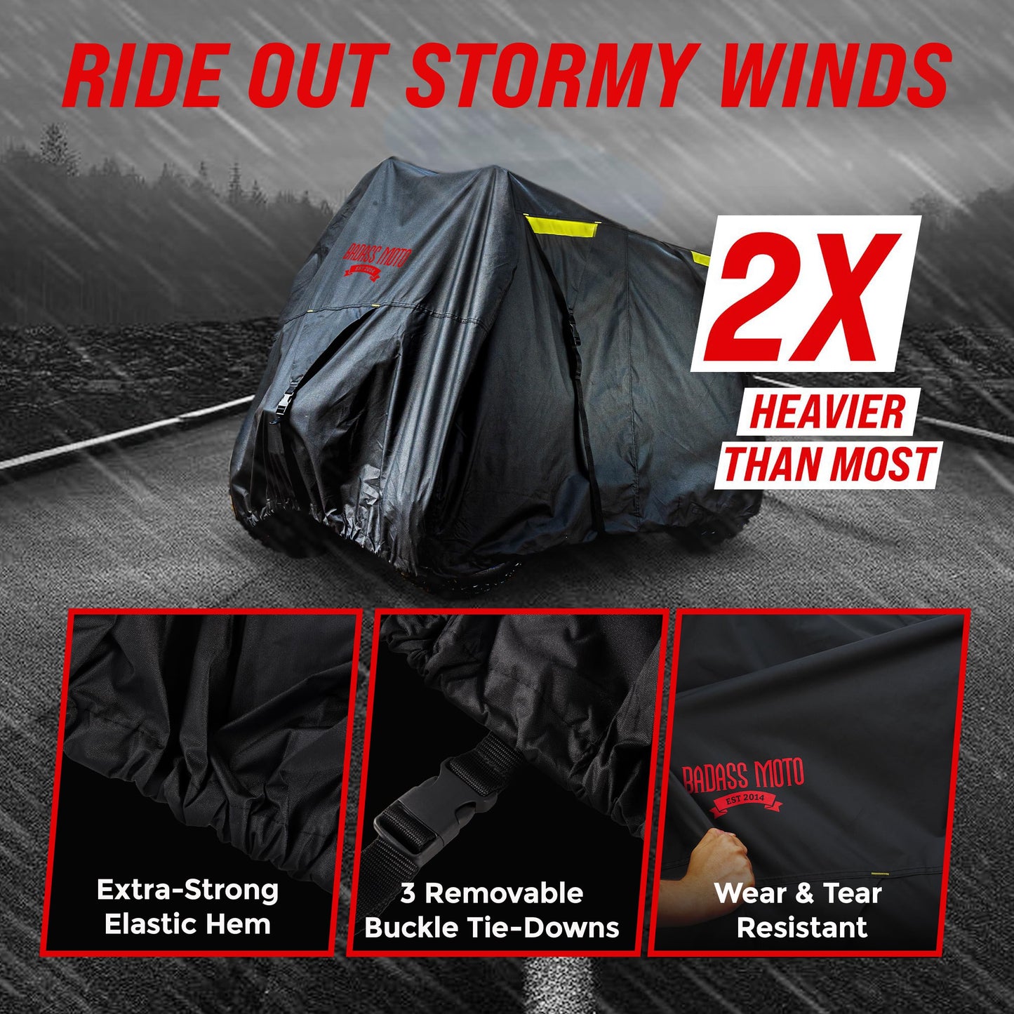 Badass Moto ATV Covers Waterproof Outdoor Heavy Duty - Rip-Resistant ATV Cover with Easy Access Zipper - Durable and Versatile Four Wheeler Accessories for Quad and Powersport Vehicles, Small (75")