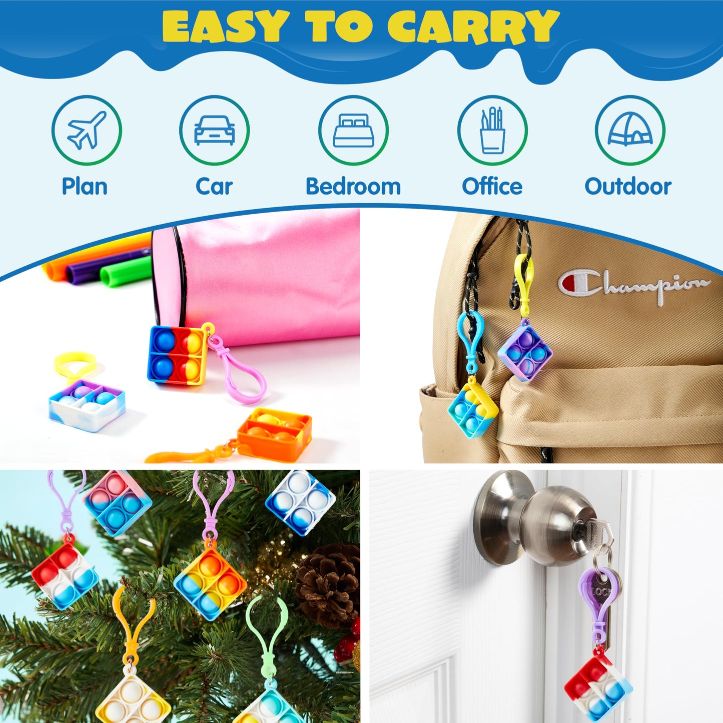 JOYIN Square Pop Fidget Keychain 30 Pack Pop Fidget Toys Bulk Party Favors for Kids 4-8,8-12 Years, Halloween Goodie Bags Stuffers Back to School Gifts for Students Classroom Prizes Sensory Toys