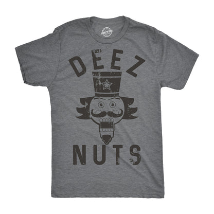 Crazy Dog Mens Holiday Novelty T Shirt Deez Nuts Funny Nutcracker Christmas Pun Shirt Meme Cringe Bro Ugly Sweater Party Tee Dark Heather Grey L