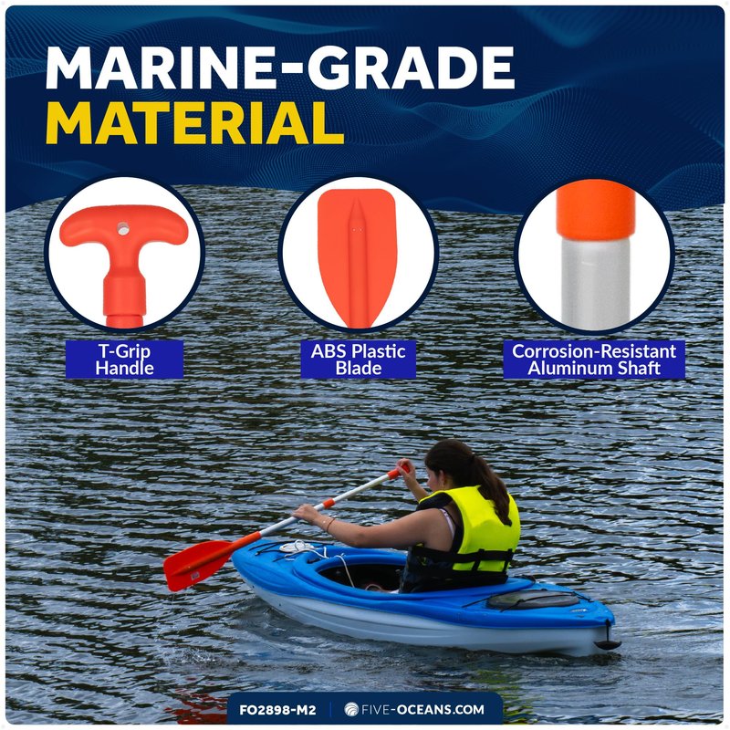 Five Oceans Boat Paddle, 2-Pack Telescoping Paddle, Orange, Aluminum Shaft, ABS Blade & Handle, 21" to 42" Extendable, Emergency & Boat Hook Function - FO2898-M2