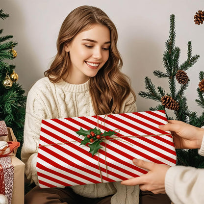 WRAPAHOLIC Reversible Wrapping Paper - Mini Roll - 17 Inch x 33 Feet - Red and Stripes Design for Christmas, Birthday, Holiday, Wedding, Baby Shower