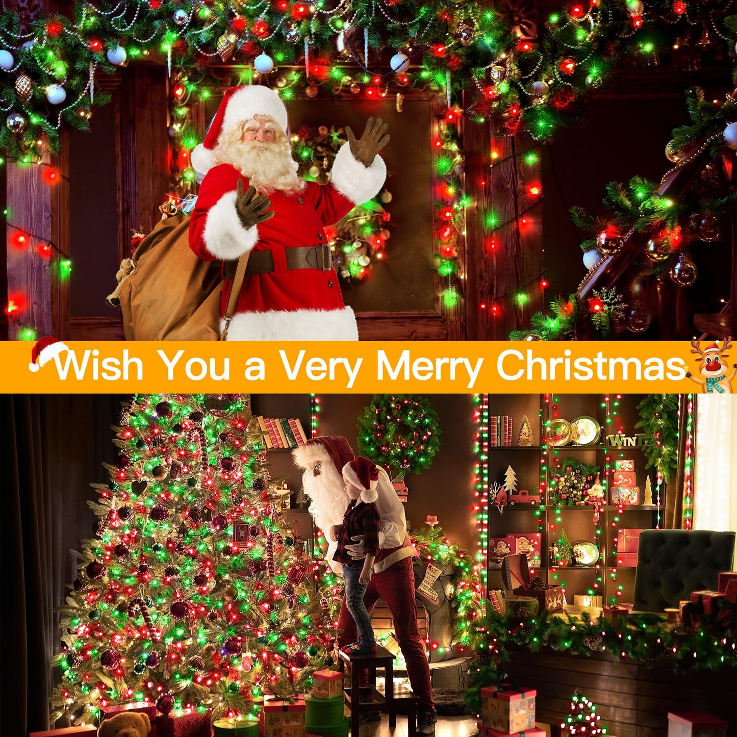 Ollny Christmas Lights 400LED 132FT, Remote Plug-in Red & Green Tree Lights with Timer and 8 Modes, Waterproof for Indoor/Outdoor Xmas Decorations