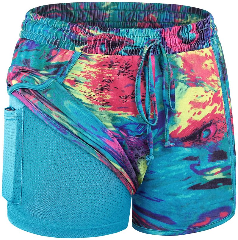 BLEVONH Womens Running Shorts for Women Elastic Waist Yoga Workout Short with Linner Ladies Stylish Print Running Athletic Casual Short Pants 2XL