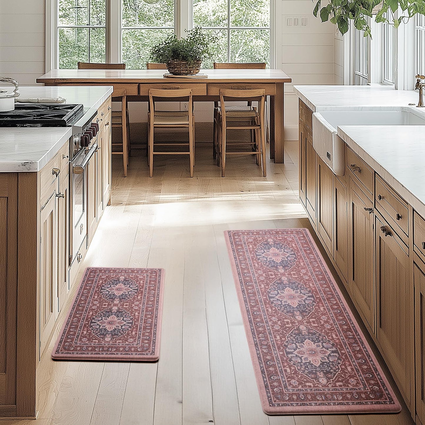 FRESHMINT Anti Fatigue Kitchen Mats Set 2 PCS, Waterproof & Non-Skid Medallion Kitchen Rugs, Cushioned Kitchen Floor Mats for Standing Washable Comfort Kitchen Runners for Lanudry, Office, Sink