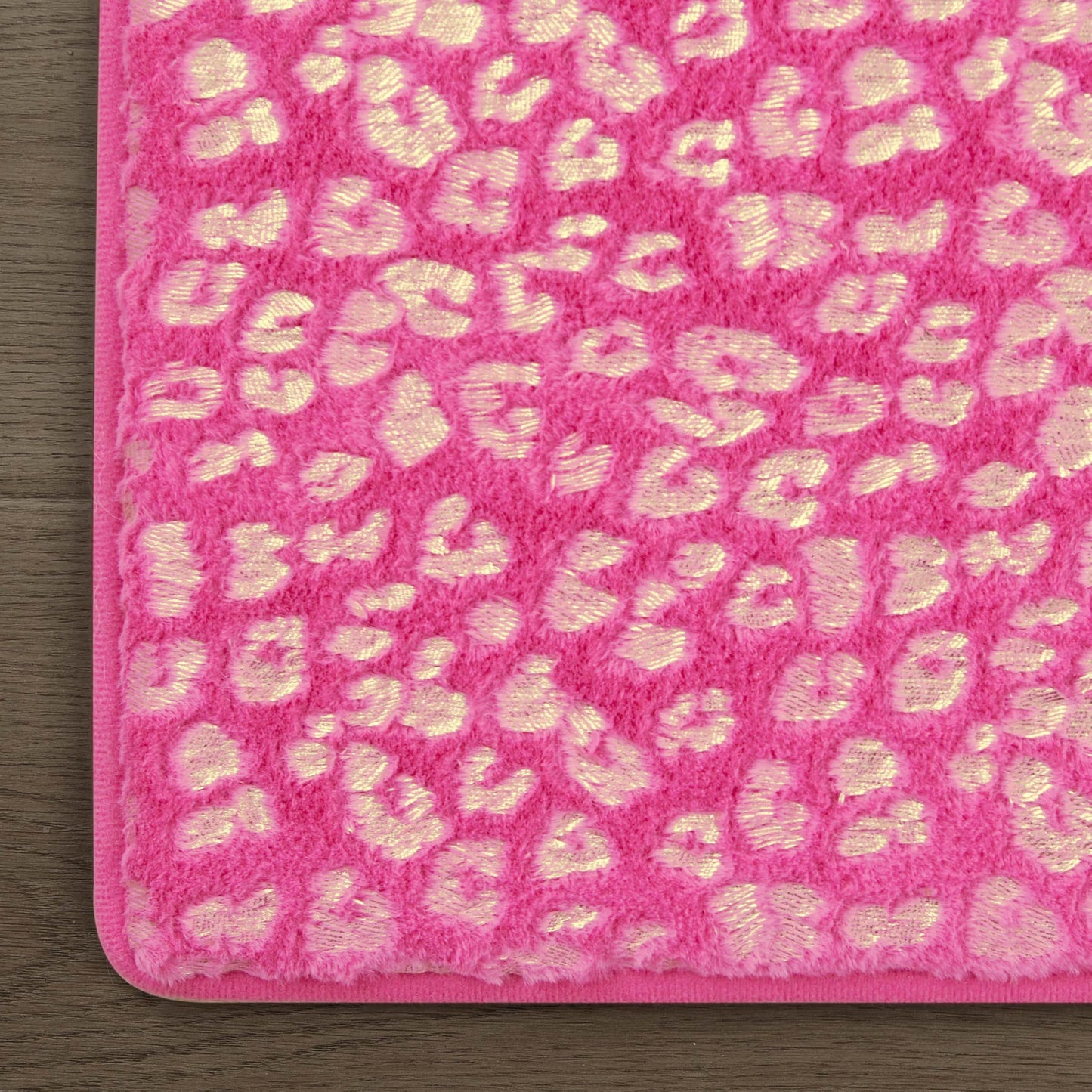Juicy Couture Metallic Leopard Foil Print Area Rug, Padded with Non-Skid Backing, Hot Pink, 4' x 6'