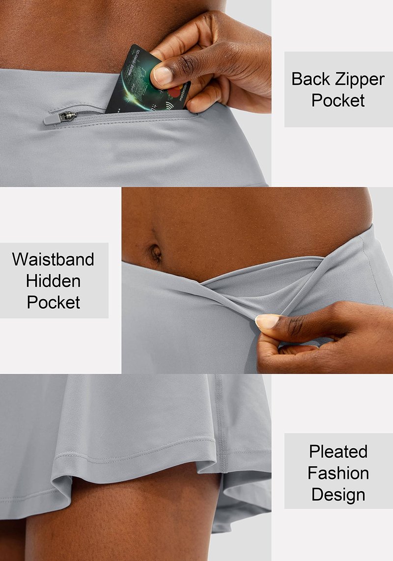 SANTINY Pleated Tennis Skirt for Women with 4 Pockets Women's High Waisted Athletic Golf Skorts Skirts for Running Casual (Grey_XL)