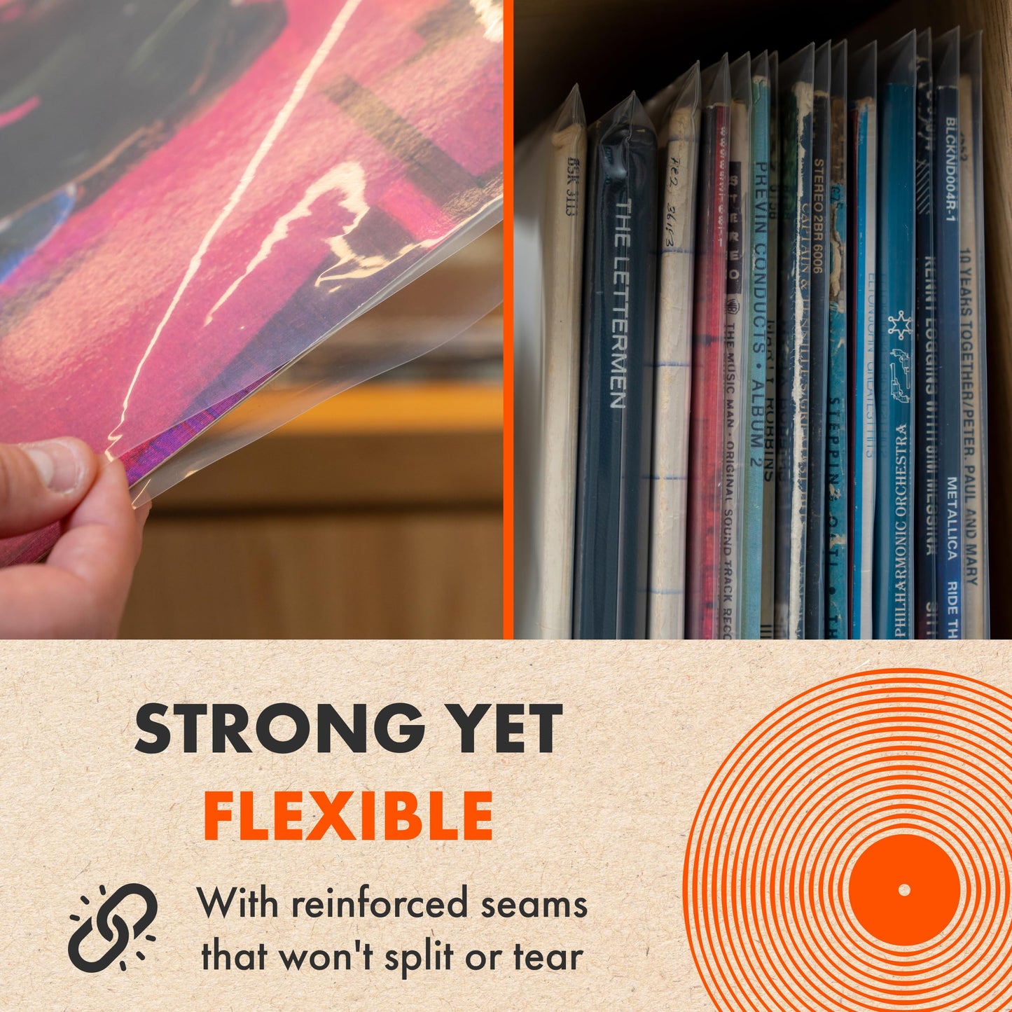 SPINCARE 50x 12 Inch UV Protection Frosted Outer Vinyl Record Sleeves Density Single & Double Album LP Protective Sleeve | Strong Polyethylene Archival Plastic Vinyl Record Storage Covers