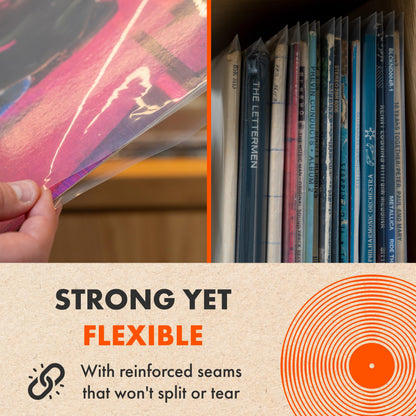 SPINCARE 50x 12 Inch UV Protection Frosted Outer Vinyl Record Sleeves Density Single & Double Album LP Protective Sleeve | Strong Polyethylene Archival Plastic Vinyl Record Storage Covers