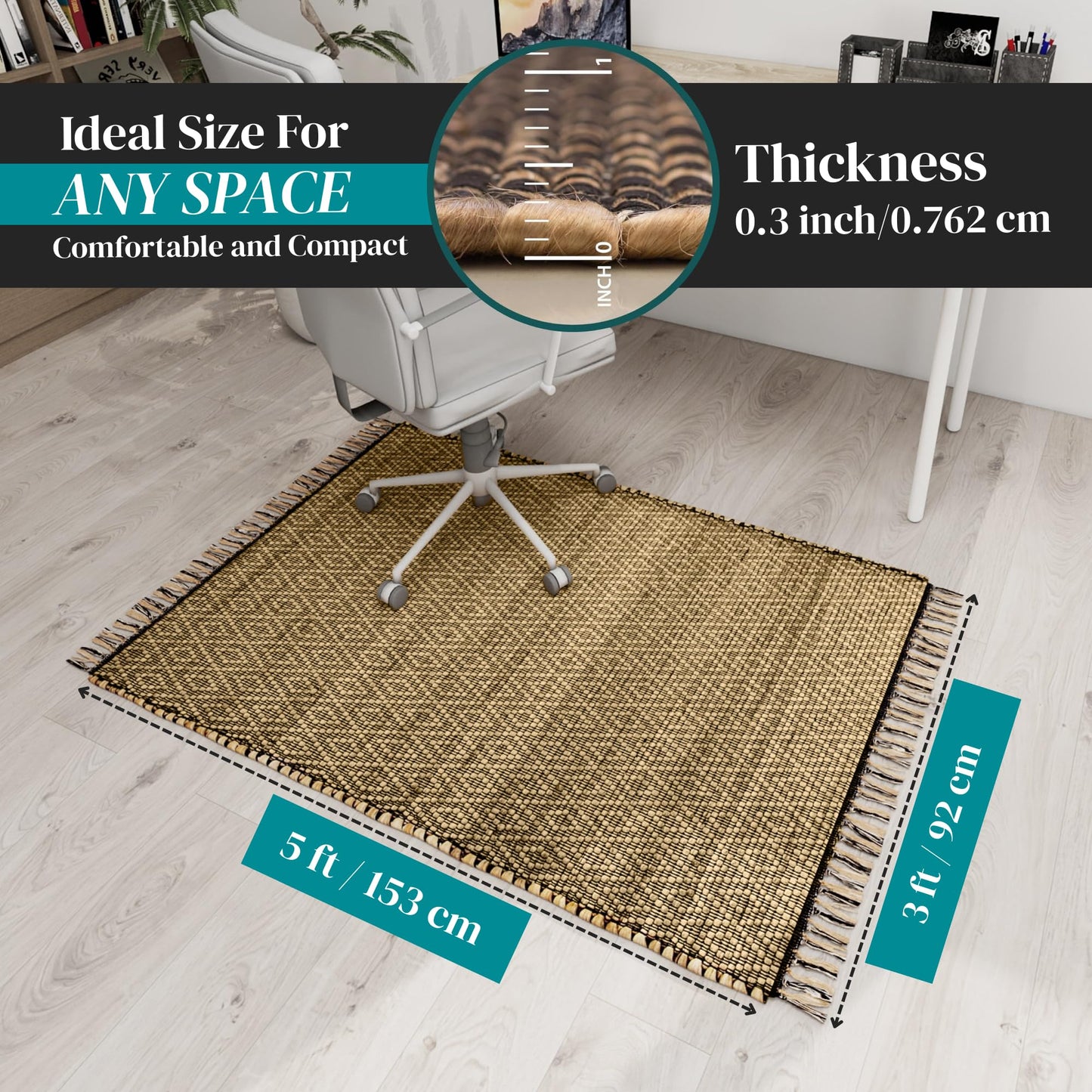 Eco Crave Handmade Jute Area Rug 3x5 ft – Brown & Black Diamond Pattern Natural Hand-Woven Low Pile Non-Slip High Traffic Area Floor Rug for Indoor Outdoor, Farmhouse Boho Area Rug, 36x60 Inches