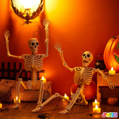 JOYIN 2 PCS 24” Halloween Skeleton Decor, 2 FT Full Body Stayable Posable Skeletons for Halloween, Yellow Human Plastic Bones with Movable Joints for Spooky Indoor Outdoor Decoration, Graveyard Prop