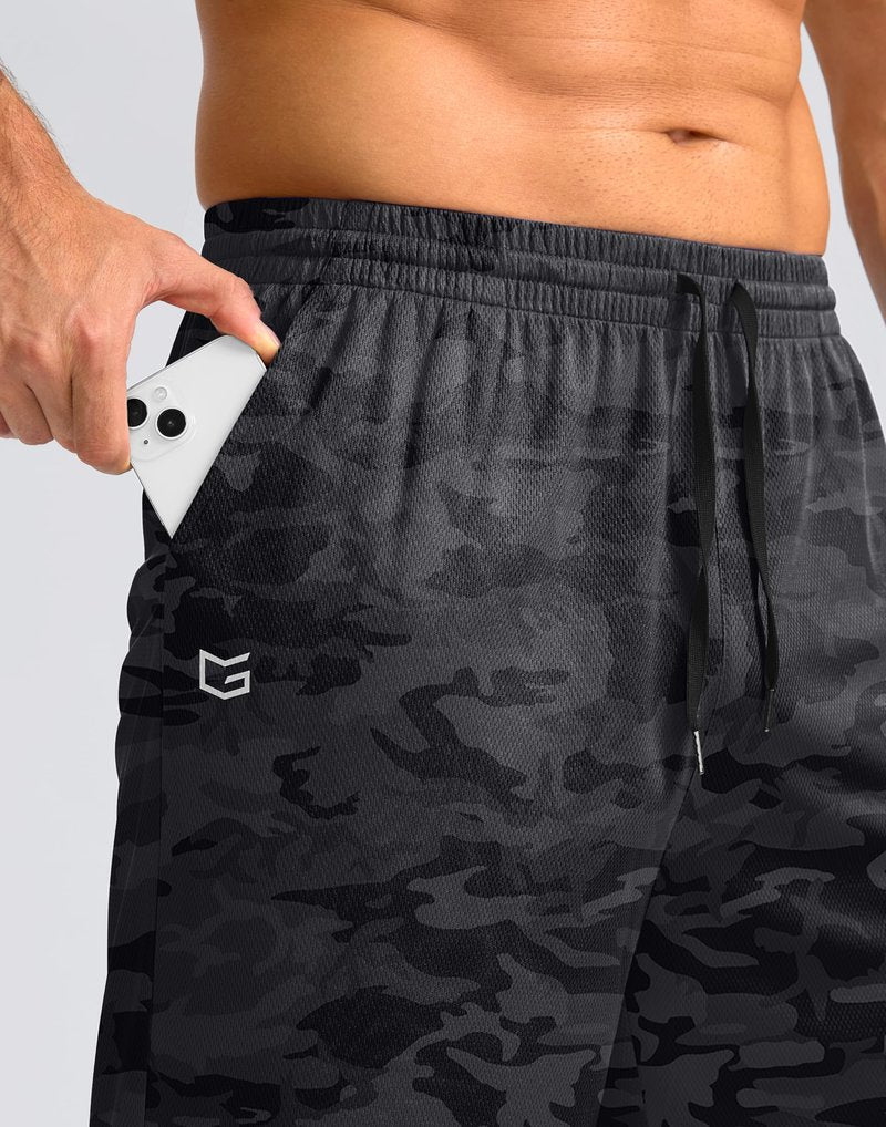 G Gradual Men's Athletic Shorts with Pockets 9" / 11" Long Basketball Shorts Lightweight Quick Dry Gym Workout Shorts for Men(Gray Camo,4XL)