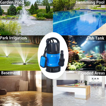 FOTING 900W Submersible Water Pump for Dirty/Clean Water, 14000 L/H Electric Sump Pump with Float Switch, Portable Water Pump to Empty Pool, Drainage Pump for Garden Pond, Pools, Hot Tub, Ditches