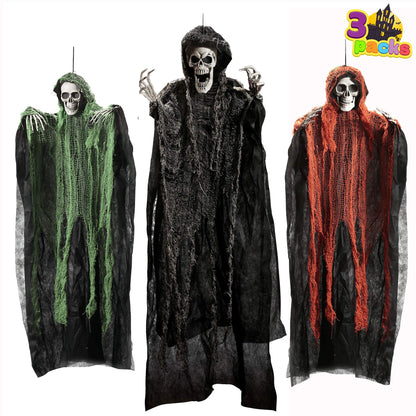 JOYIN Halloween Hanging Grim Reapers (3 Pack), One 47” and Two 35” Grim Reapers, Halloween Skeleton Flying Ghost for Haunted House Prop Décor, Outdoor Indoor Decor