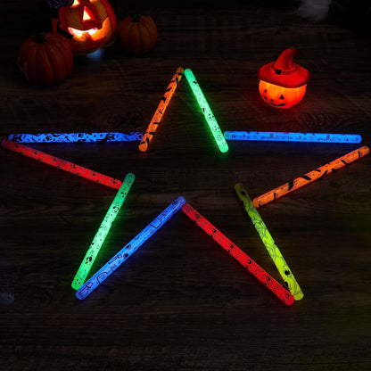 JOYIN 24 Pcs Halloween Glow Stick Hanging Wands in 8 Different Pattern Designs and 6 Colors for Kids Party Favors, Halloween Party Supplies, Glow in the Dark, Goodies Bags Fillers, Non Candy Treats
