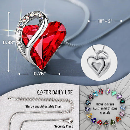 Leafael Valentine's Day Gift Necklaces for Women, Infinity Love Birthstone Heart Crystal Pendant, Birthday Anniversary Jewelry for Wife, Mom, and Her, Silver Plated, 18" + 2" Adjustable Chain