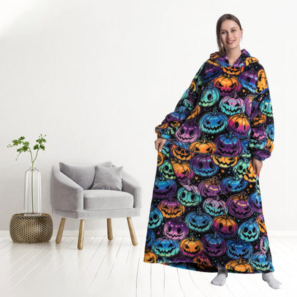 Capecage Blanket Hoodie, Long Hooded Blanket Sweatshirt as Birthday Gifts for Women Men, Long Wearable Blanket for Men Women,Pumpkin Hoodie Blankets for Women Men