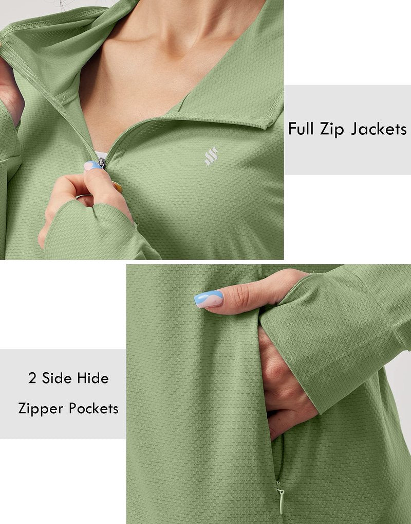 Soothfeel Women's UPF 50+ Sun Protection Hoodie Jacket Lightweight Long Sleeve Sun Shirt for Women with Pocket Hiking Outdoor Olive XS