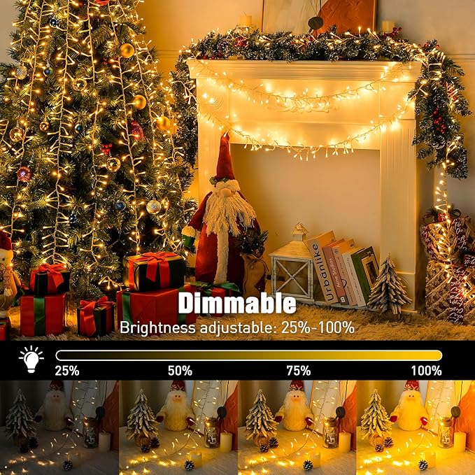JMEXSUSS Warm White 800 LED Christmas Cluster Lights Plug in, 40ft Christmas String Lights Outdoor Waterproof with Remote, 8 Modes Christmas Tree Lights for Christmas Tree Wreath