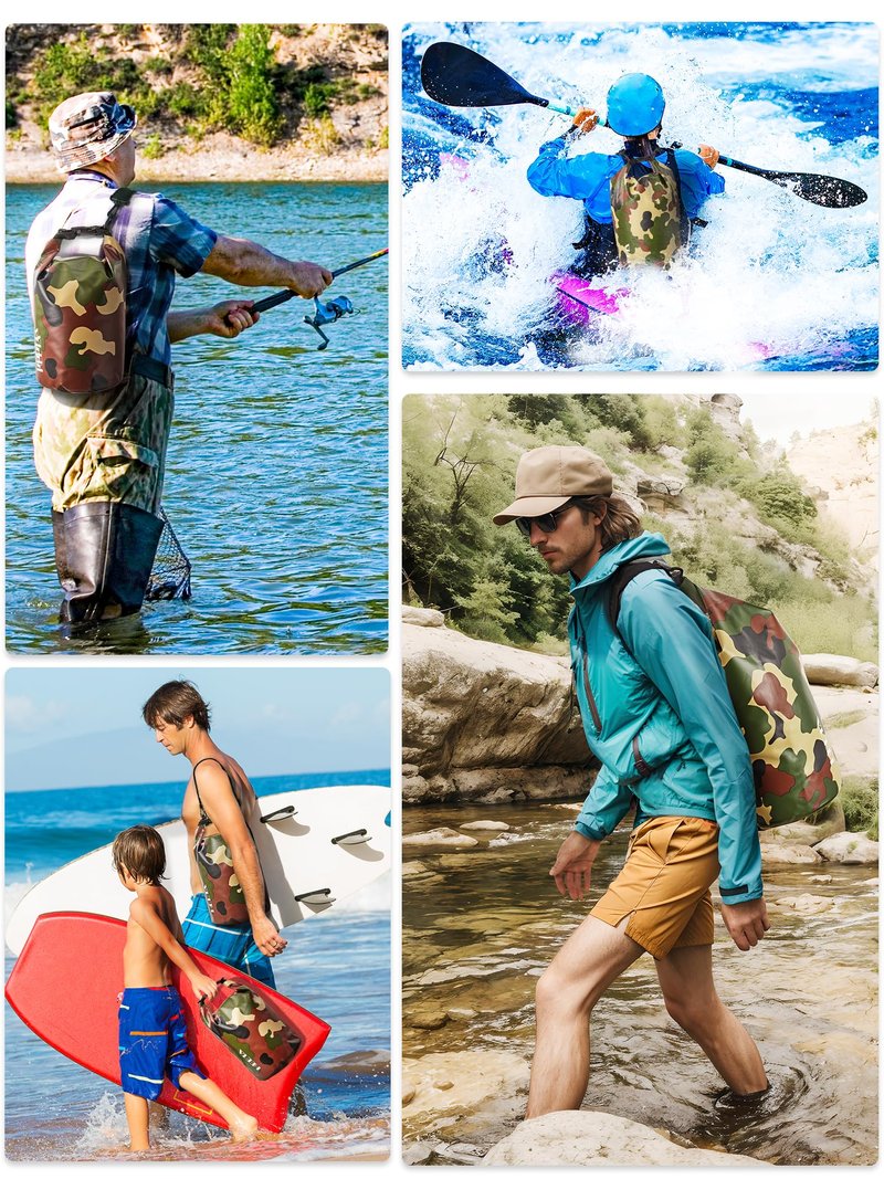 HEETA Waterproof Dry Bag for Women Men, Roll Top Lightweight Dry Storage Bag Backpack with Emergency Whistle for Travel, Kayaking, Boating, Camping, Beach, Cruise Ship Essentials (New Camouflage, 10L)