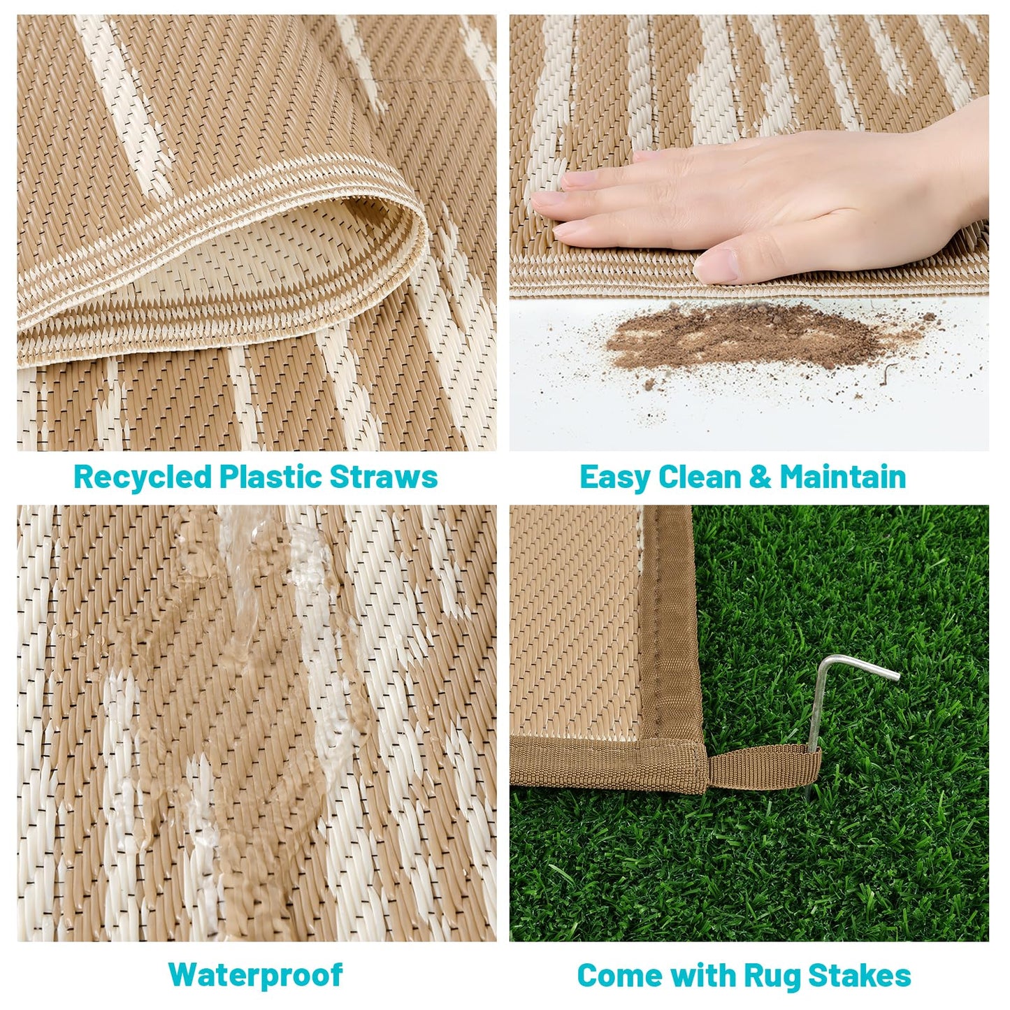 HEBE Outdoor Rug 5'x8' for Patios Clearance Waterproof Patio Mat Plastic Straw Rug Reversible RV Camping Tent Rug Outside Indoor Outdoor Area Rugs for RV,Deck,Beach,Balcony,Camper