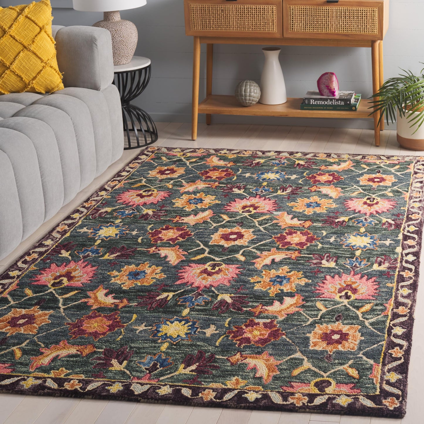 Safavieh Area Rug 8x10 - Aspen Collection - Large - Teal & Pink, Handmade Wool, Ideal for Living Room, Bedroom, Office, Dining Space (APN103J)