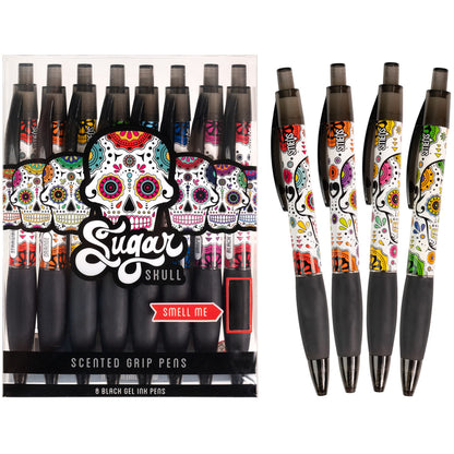 Sugar Skull Smens - Patented Gourmet Scented Pens, Black Ink, Medium Point - 8 Count