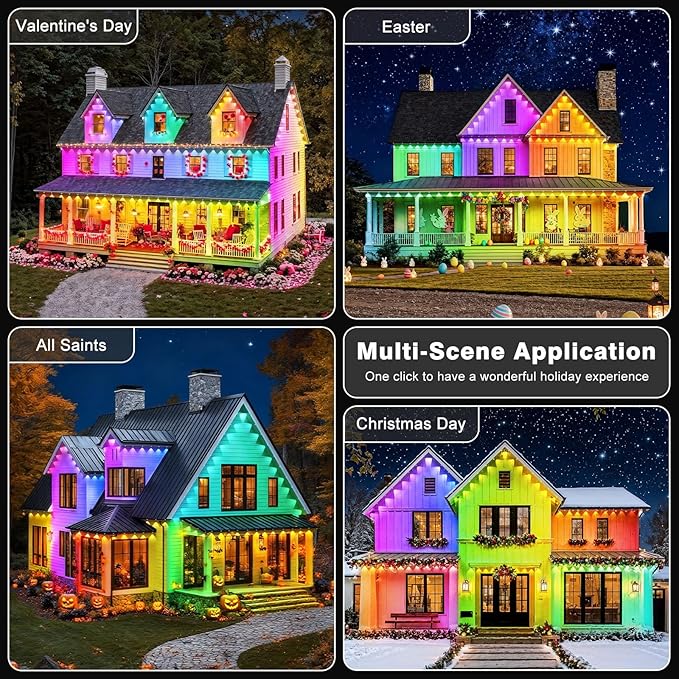LITSOUL 400FT Permanent Outdoor Lights for House Waterproof, Smart RGB Eave LED Lighting with 16 Million Colors, IP67 Outdoor Strip Lights for Christmas Halloween Holiday Daily Decorations (400FT)