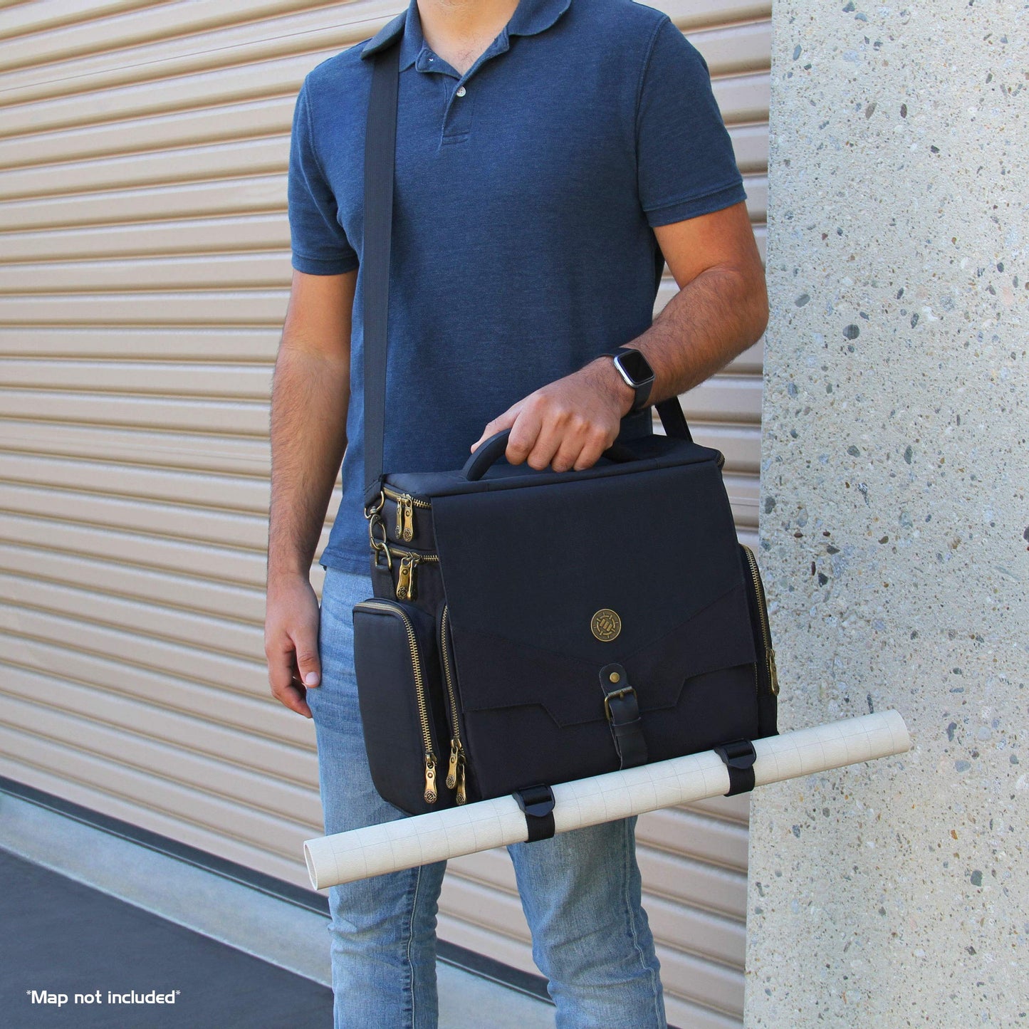 ENHANCE Tabletop DnD Bag - RPG Adventurer's Dungeons and Dragons Accessories Bag with Miniatures Storage, Mat Holder, DnD Dice & Token Pockets, Fits 4-8 Books, DM's Guide, Player's Handbook (Black)