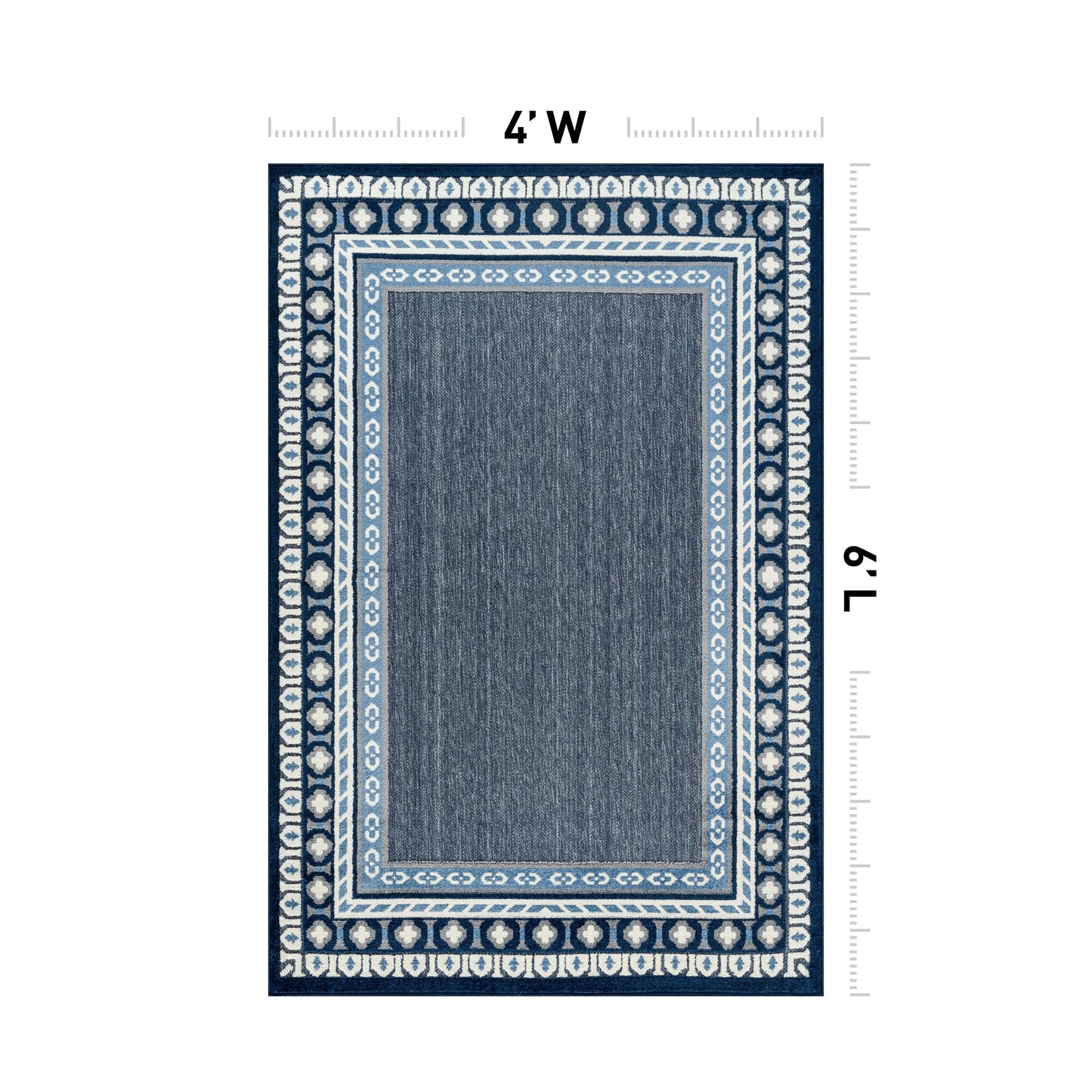 Rugshop Indoor/Outdoor High-Low Textured Area Rug, Coastal Border, Easy-Clean Patio Rug for Porch Deck Balcony 4' x 6' Navy