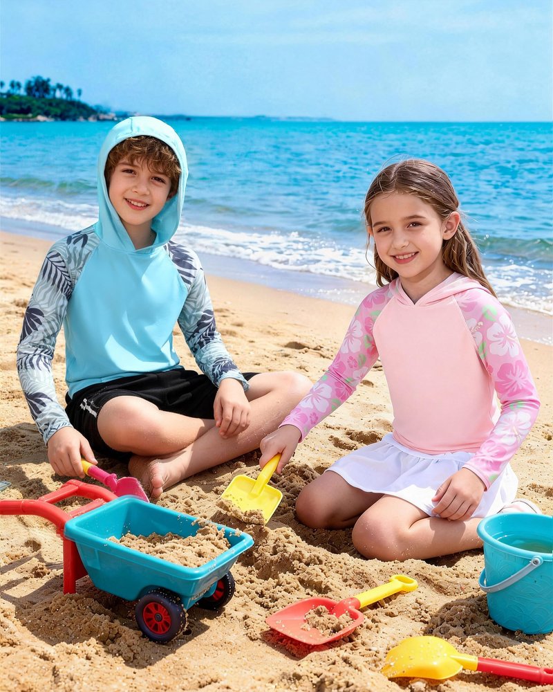 DRONIRING Boys Rash Guard Swim Hoodie, UPF 50+ UV Sun Protection Long Sleeve Fishing Shirt, Kids Youth SPF Water Shirts Pink