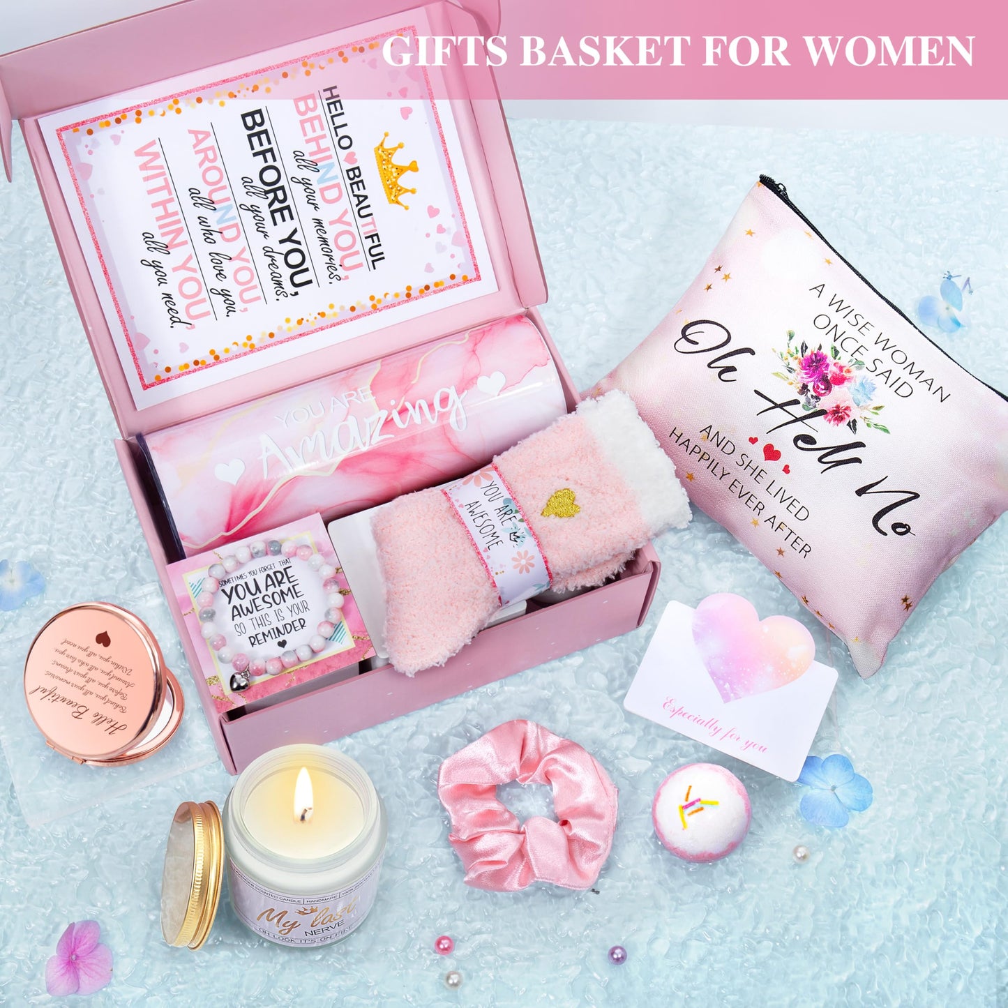 ShinnyWis Christmas Gifts for Women,Birthday Gifts for Women Friendship,Spa Gifts Basket with Wine Tumbler,Self Care Gift Idea for Mom,Her,Female Friend,Sister,Wife