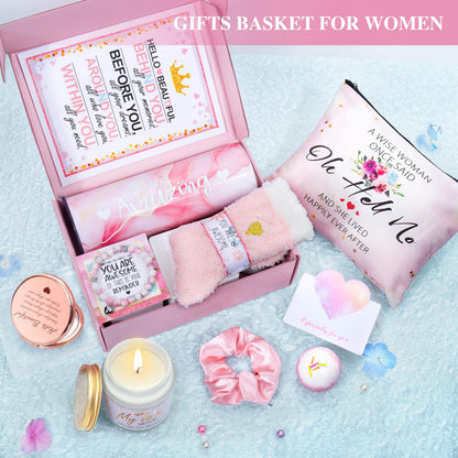 ShinnyWis Christmas Gifts for Women,Birthday Gifts for Women Friendship,Spa Gifts Basket with Wine Tumbler,Self Care Gift Idea for Mom,Her,Female Friend,Sister,Wife