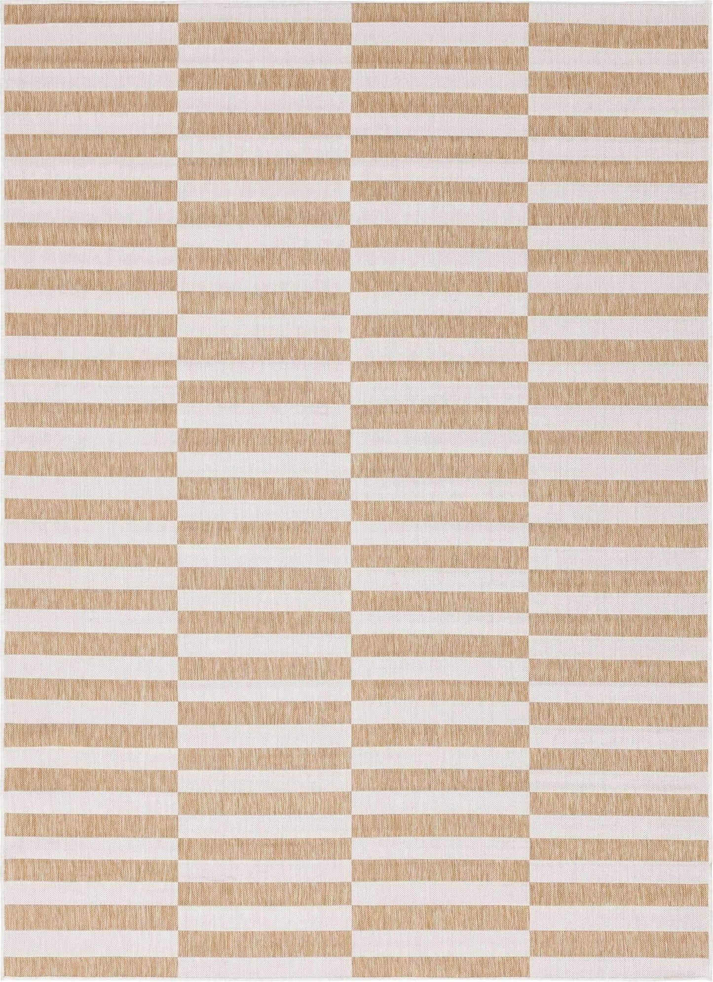Unique Loom Outdoor Collection Classic Stripes, Transitional Indoor & Outdoor Area Rug 8' 0" x 11' 0", Light Brown/ Ivory