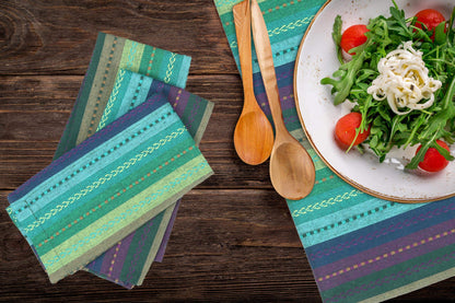 Lightnpro Salsa Stripes Cloth Napkins Set of 12 – Wedding, Christmas & Holiday Table Napkins, Machine Washable Cloth Napkins for Special Occasions & Everyday Use - 18x18 Inch Teal Multi
