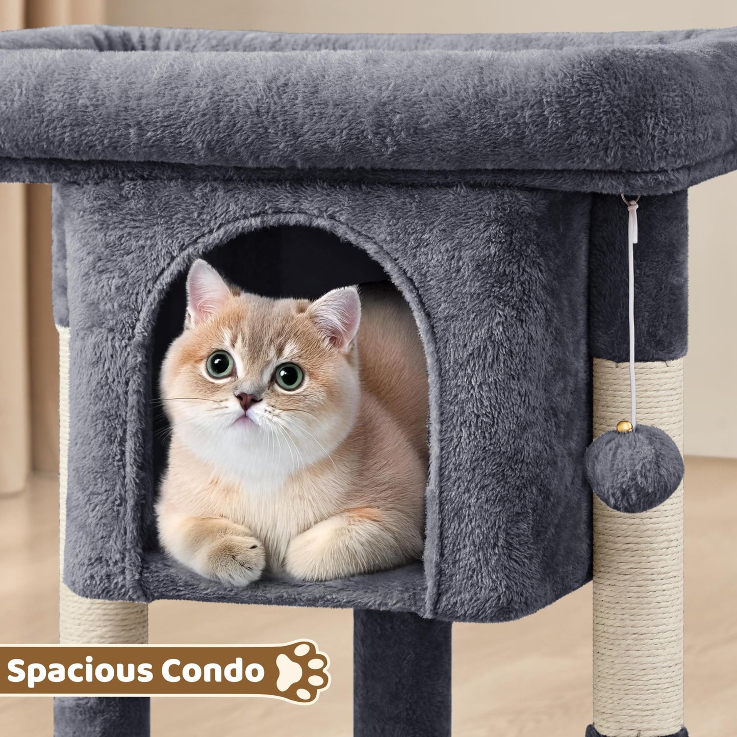Yaheetech 59cm Basic Cat Tree Tower, Cat Scratching Post w/Oversized Perches, Condo and Hanging Ball, Pet Furniture House for Kittens Pets, Dark Grey