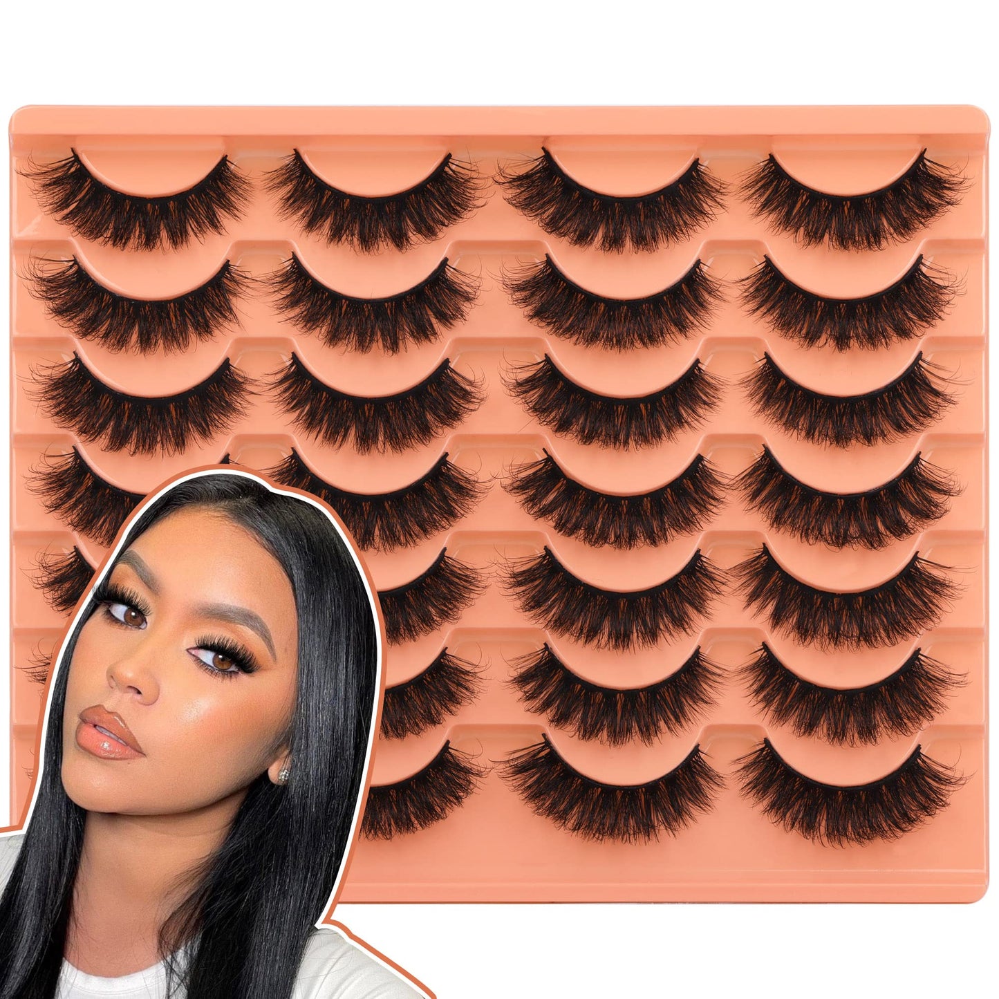 Short Lashes Natural Look False Eyelashes Thick Volume Faux Mink Lashes Pack Wispy Strip Fake Eyelashes Cat Eye Lashes that Look Like Extensions 14 Pairs