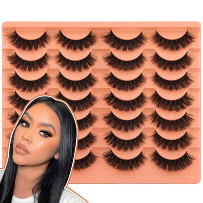 Short Lashes Natural Look False Eyelashes Thick Volume Faux Mink Lashes Pack Wispy Strip Fake Eyelashes Cat Eye Lashes that Look Like Extensions 14 Pairs