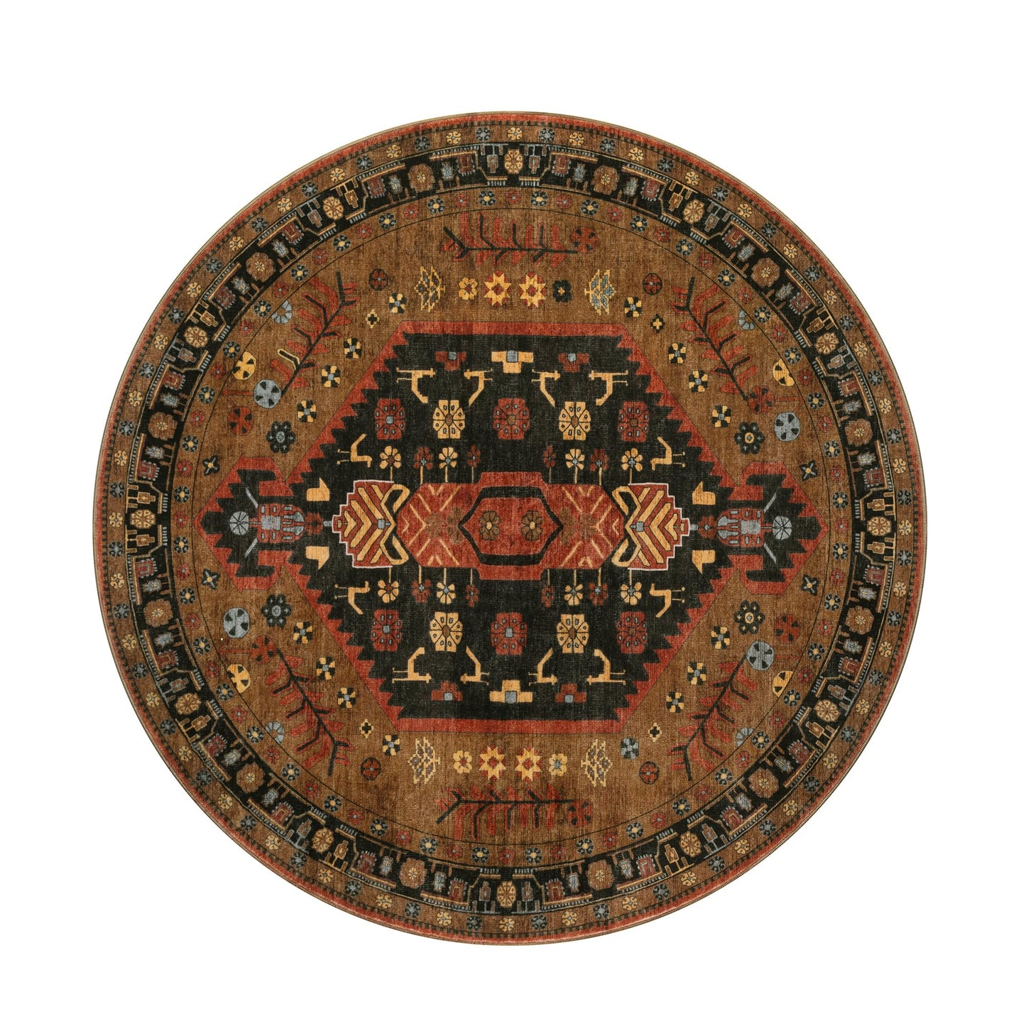 Ciicool 8ft Round Area Rug for Living Room, Soft Circle Carpet Washable Rugs Non Slip with Rubber Backing, Oriental Large Mat for Bedroom Kitchen Nursery Dining Room