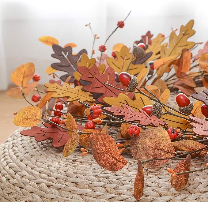 YNYLCHMX 18" Fall Wreaths for Front Door, Artificial Autumn Wreath, Fall Door Wreath with Eucalyptus Leaves and Berries for Home Porch Window Wall Farmhouse Decor, Indoor Outdoor, Holiday Decor