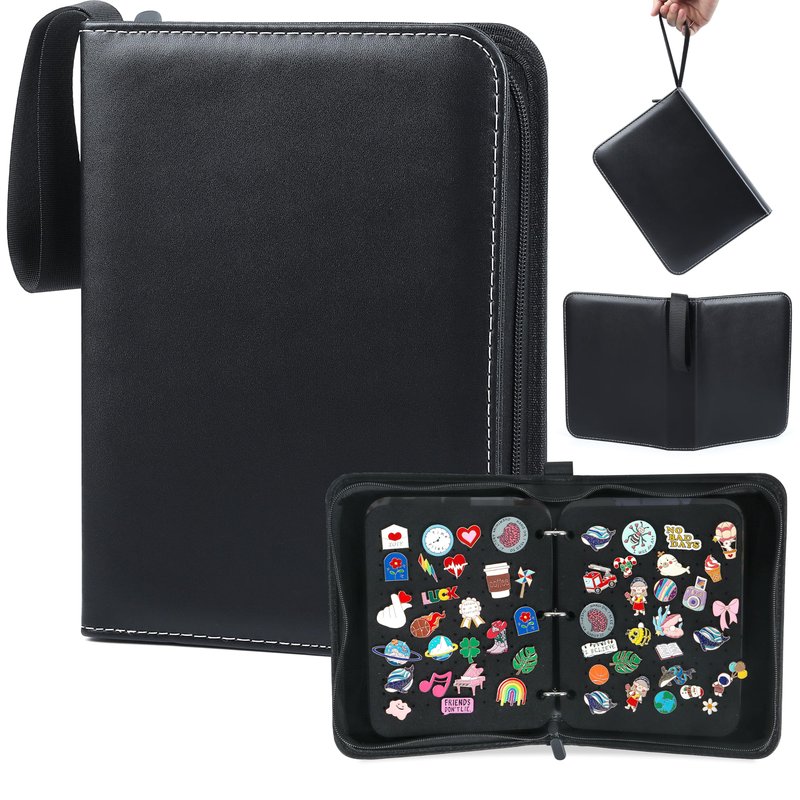 CLGYAGL Pin Bag Case for Trading: 6 Page Black Leather Pins Display Books Holder for Enamel Pins Sports Lapel Collector - Portable Pin Storage Zipper Organizer for Travel Exhibition