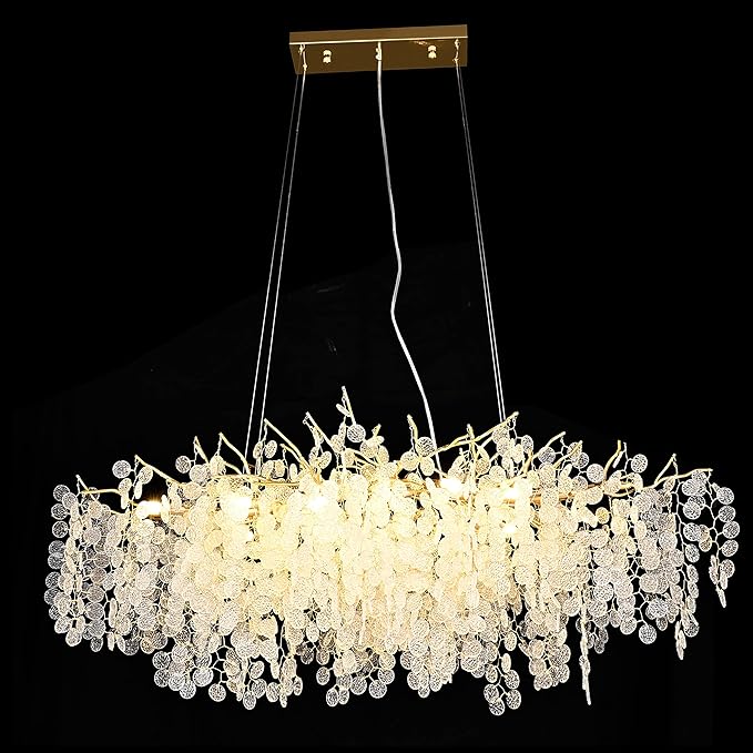 Modern Tree Branch Chandelier, 47.24 inch Money Tree Branch Gold Crystal Chandeliers, Rectangular Ceiling Pendant Lighting Fixtures for Dining Room, Bedroom, Living Room
