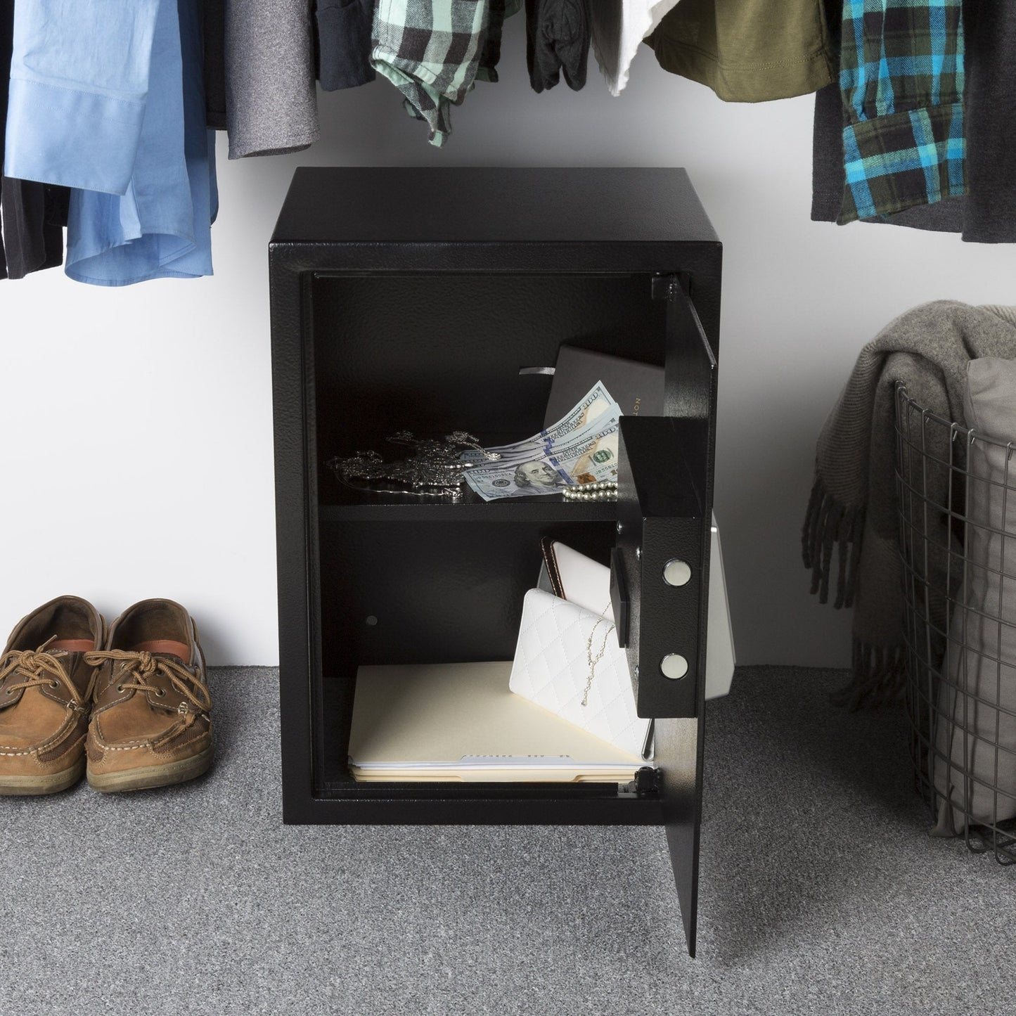 Digital Safe - Electronic Steel Safe with Keypad and Manual Override Keys - Protect Money, Jewelry, Passports - For Home, Business by Stalwart (Black)