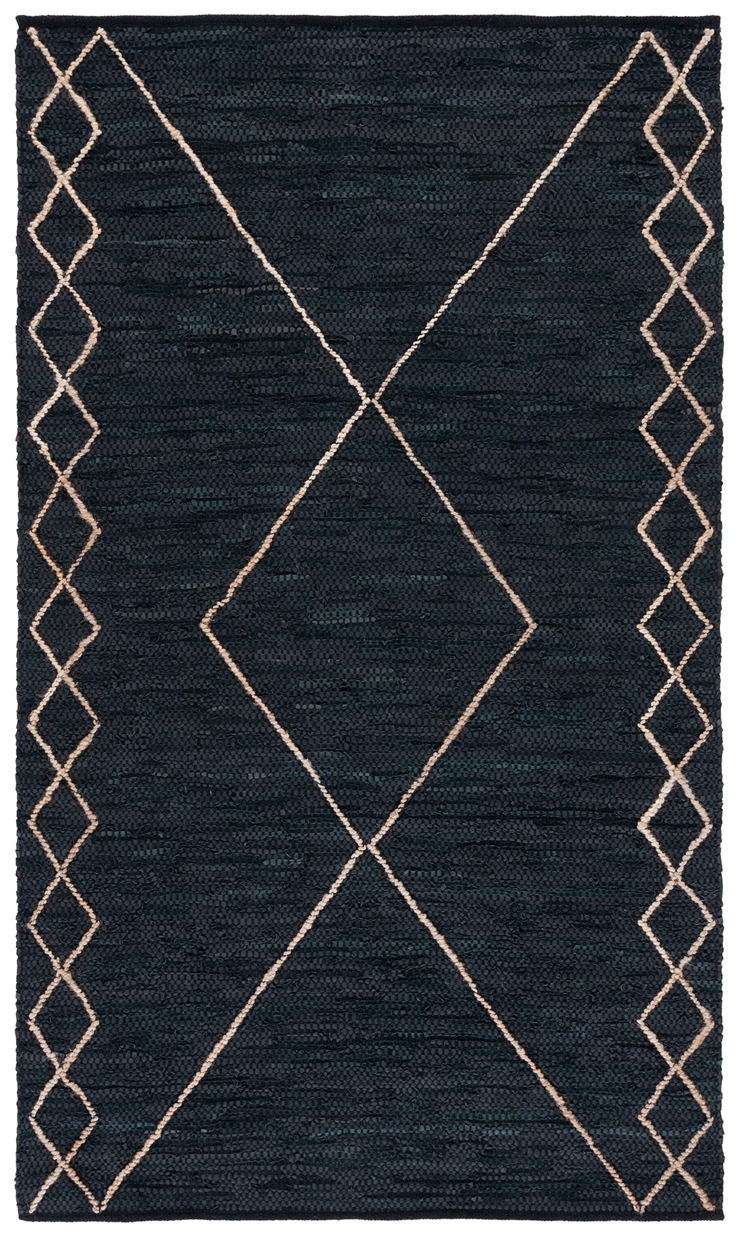 SAFAVIEH Vintage Leather Collection Accent Rug - 4' x 6', Black & Natural, Handmade Modern Rustic Boho, Ideal for High Traffic Areas in Entryway, Living Room, Bedroom (VTL802Z)