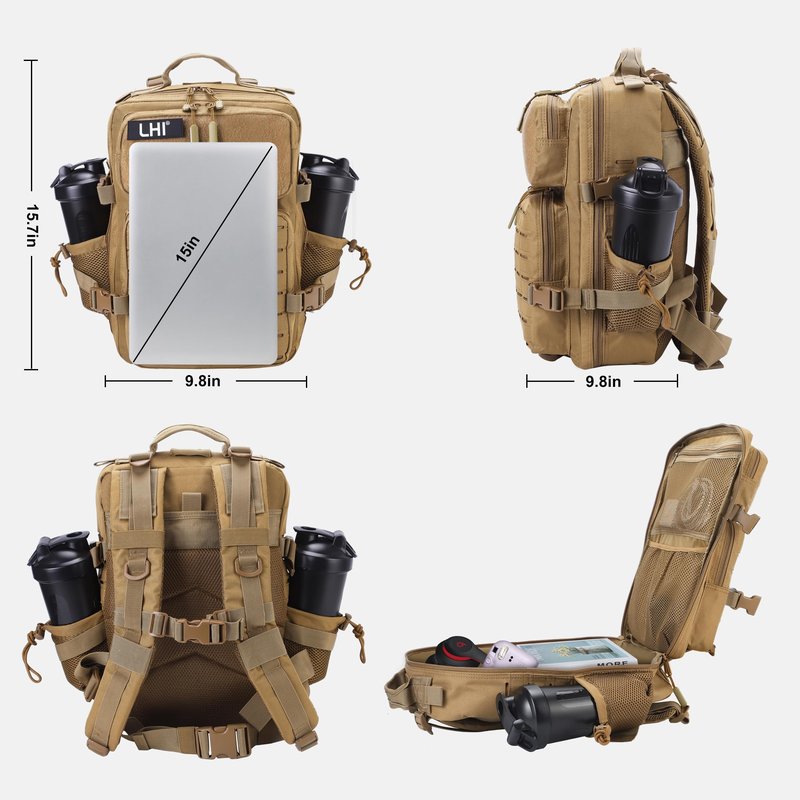 LHI Tactical Military Backpack for Men 25L Small Molle Army Assault Pack 3 Day Hiking Rucksack With Bottle Holder