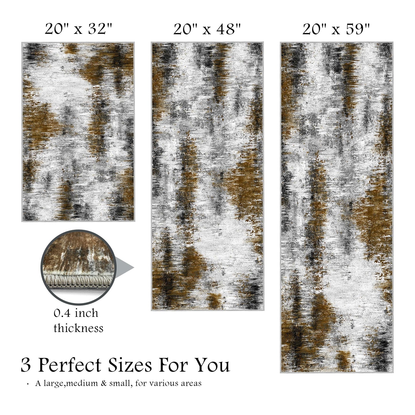 Tritard Upgrade Non Slip Kitchen Rugs Sets of 3 Washable Kitchen Mats for Floor Abstract Kitchen Runner Rug Soft Floor Mat Set Kitchen Carpet Rugs for Hallway, Laundry, Entryway, Office, Grey Brown
