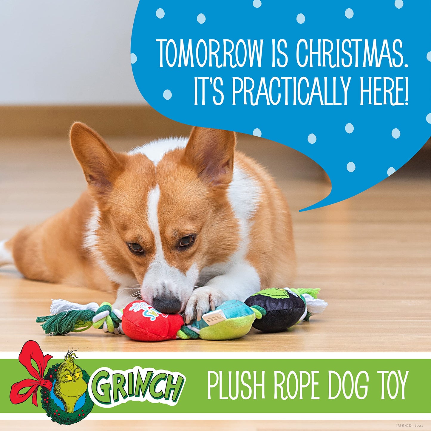 Dr. Seuss for Pets How The Gr Stole Christmas 14 " Heart Rope Toy for Dogs | Squeaky Dog Toys, Rope Dog Toys, Holiday Toys for Dogs, Pet Christmas Stocking Gifts | The Gr Dog Toys (FF25748)