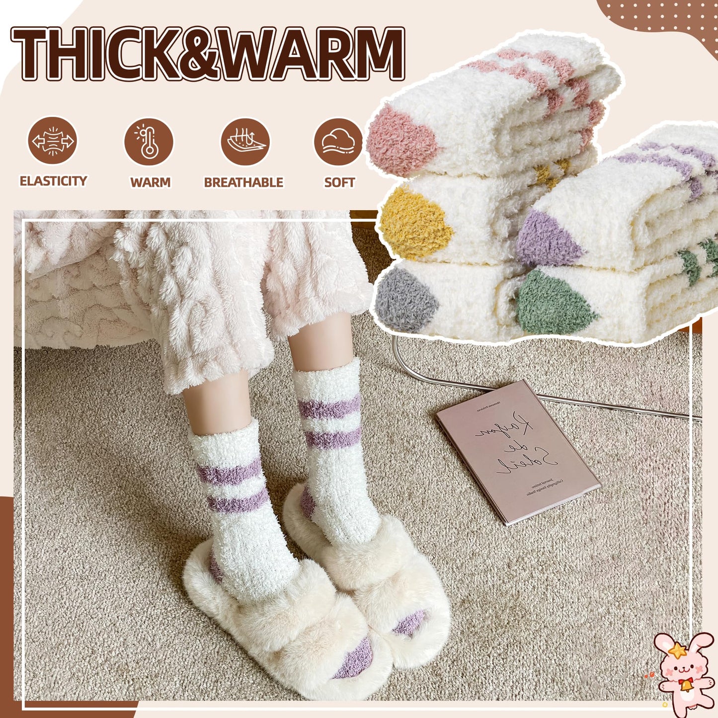 Velice Womens Fuzzy Socks Soft Cozy Fluffy Slipper Winter Socks Warm Plush Sleeping Christmas Socks (White)